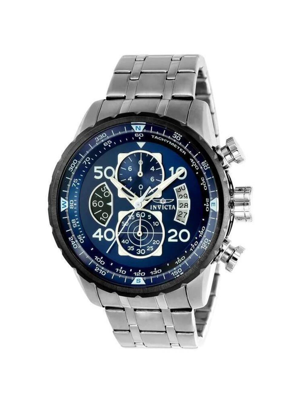 Invicta Men's Stainless Steel Chronograph Wristwatch with Blue Dial